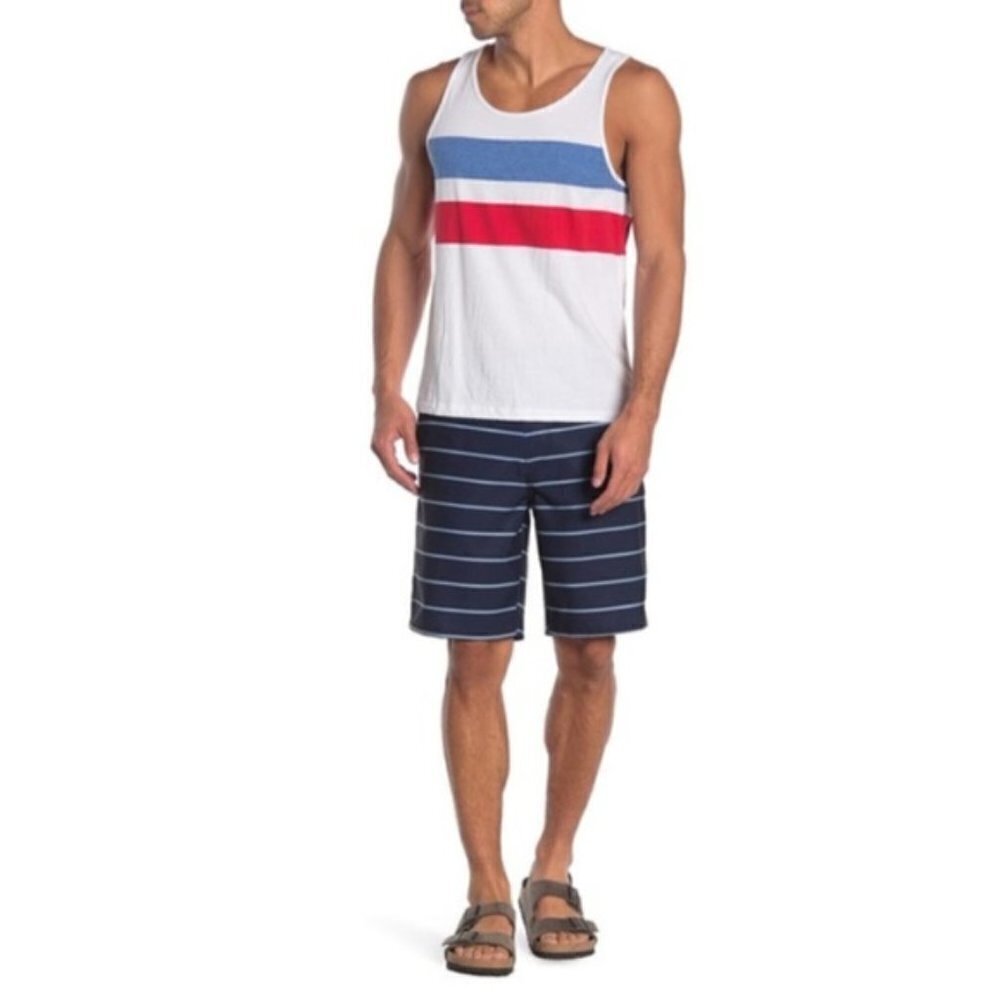 Hurley Mens Blue Striped Pockets Walking Long Board Shorts Sz 30 New